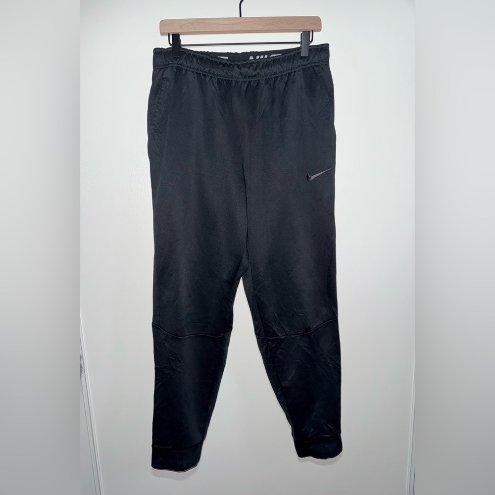 Nike Jogger Pants Dri-Fit Fleece Lined Tapered Leg Black Polyester Size Large